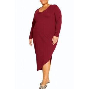 Universal Standard Geneva T-Shirt Dress Size M 18-20 Long Sleeve Bias Cut Berry